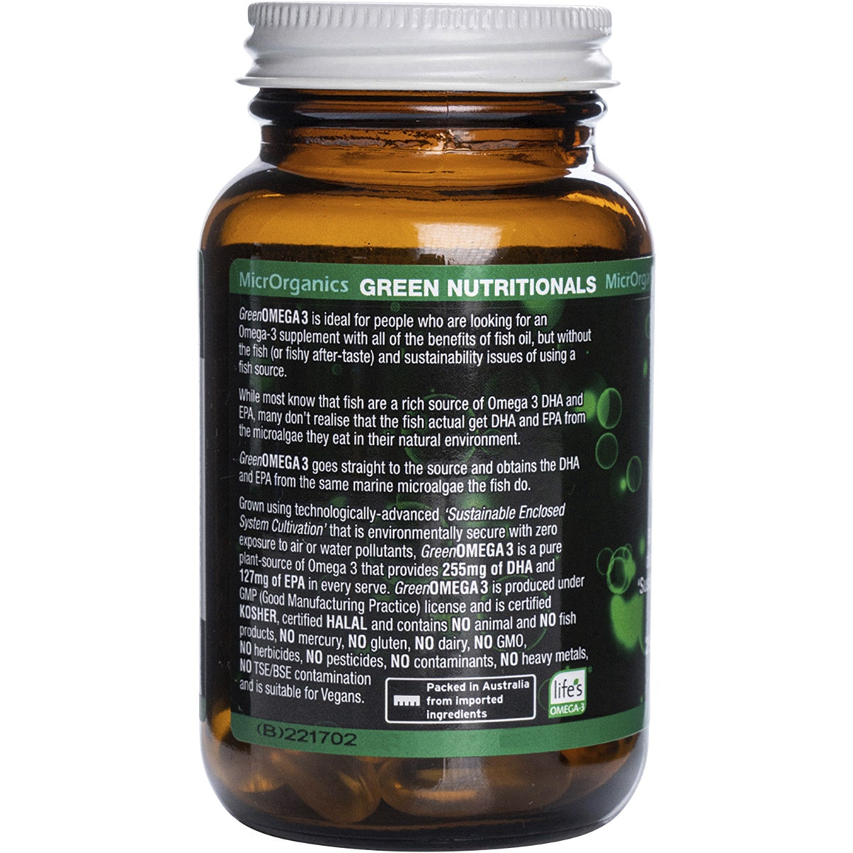 Green Nutritionals Green Omega3 Vegan Capsules (255mg + 127mg) 30