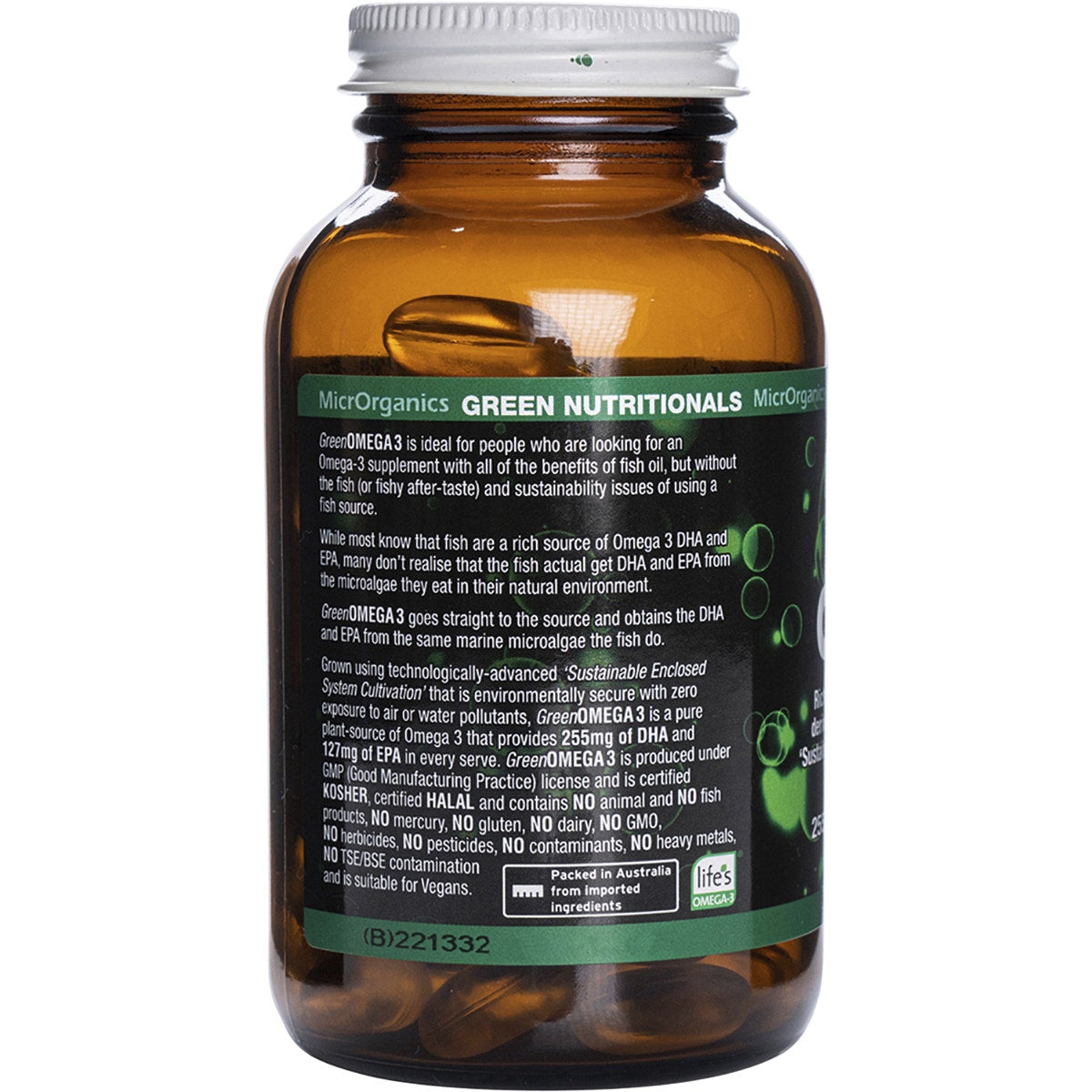 GREEN NUTRITIONALS Green Omega3 Vegan Capsules (255mg + 127mg) 90