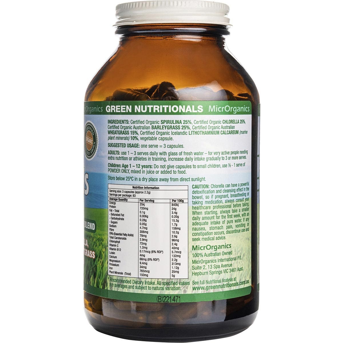 Green Nutritionals Organic Green Superfoods Vegan Capsules (600mg) 250