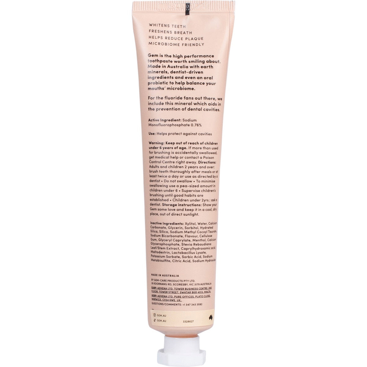 Gem Toothpaste Triple Whitening Fluoride Watermelon Mint 100g
