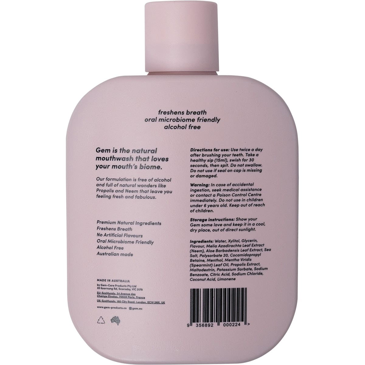 GEM Mouthwash - Premium Natural Coconut Mint 500ml