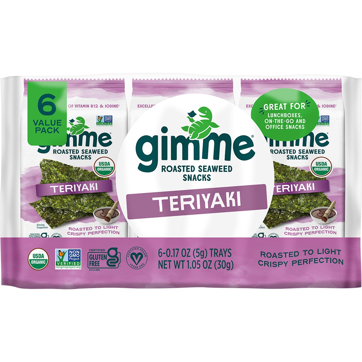 GIMME Roasted Seaweed Snacks Teriyaki - 6 Pack 6x5g