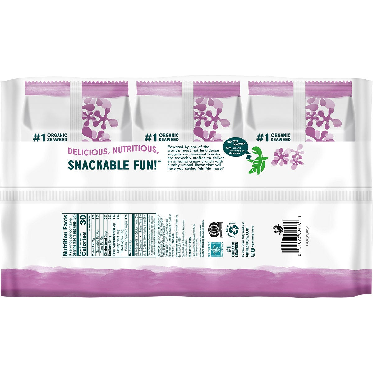 GIMME Roasted Seaweed Snacks Teriyaki - 6 Pack 6x5g