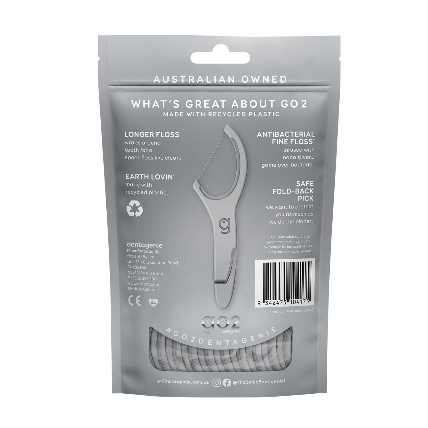 GO2 Dentagenie Silver Anti-Bacterial FlossPyx Minty 36 Pack
