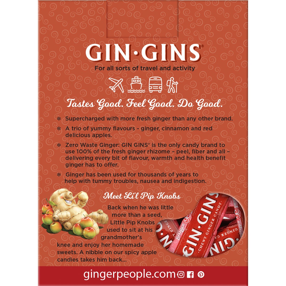 THE GINGER PEOPLE Gin Gins Ginger Candy Chewy - Spicy Apple 12x 84g
