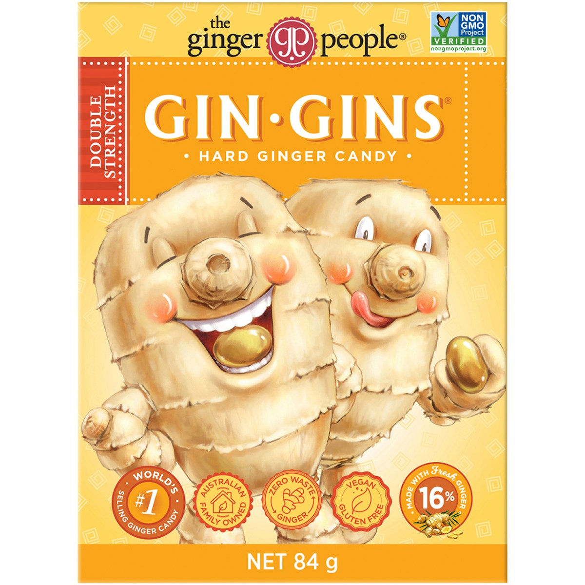 THE GINGER PEOPLE Gin Gins Ginger Candy Hard - Double Strength 84g