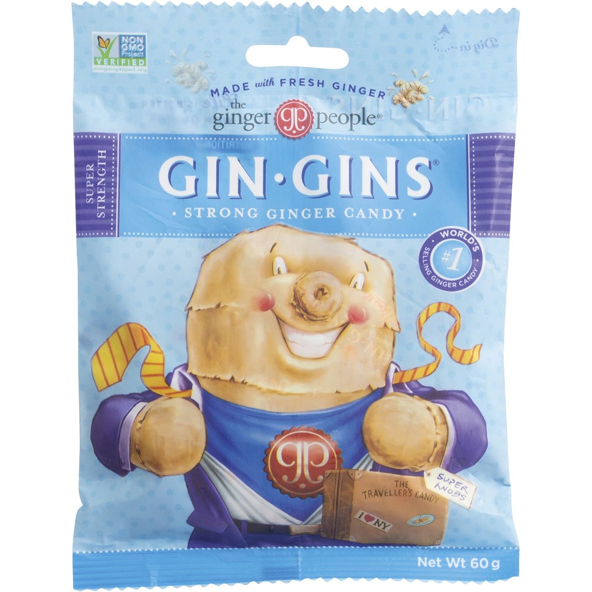 THE GINGER PEOPLE Gin Gins Ginger Candy Bag Super Strength 12x 60g