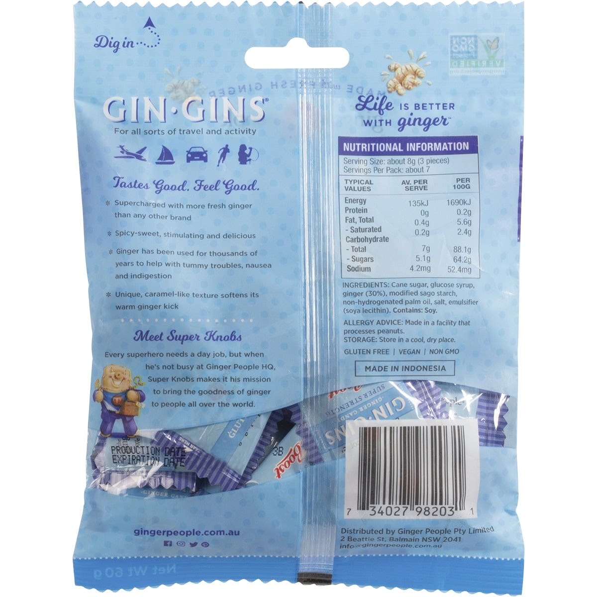 THE GINGER PEOPLE Gin Gins Ginger Candy Bag Super Strength 12x 60g