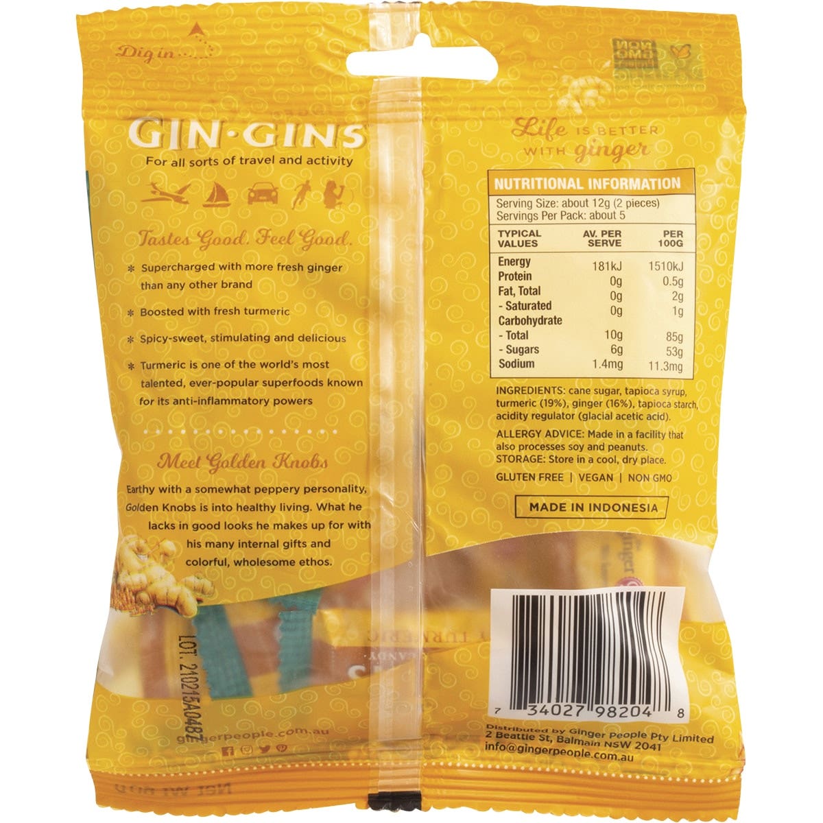 THE GINGER PEOPLE Gin Gins Ginger Candy Bag Chewy - Spicy Turmeric 12x 60g