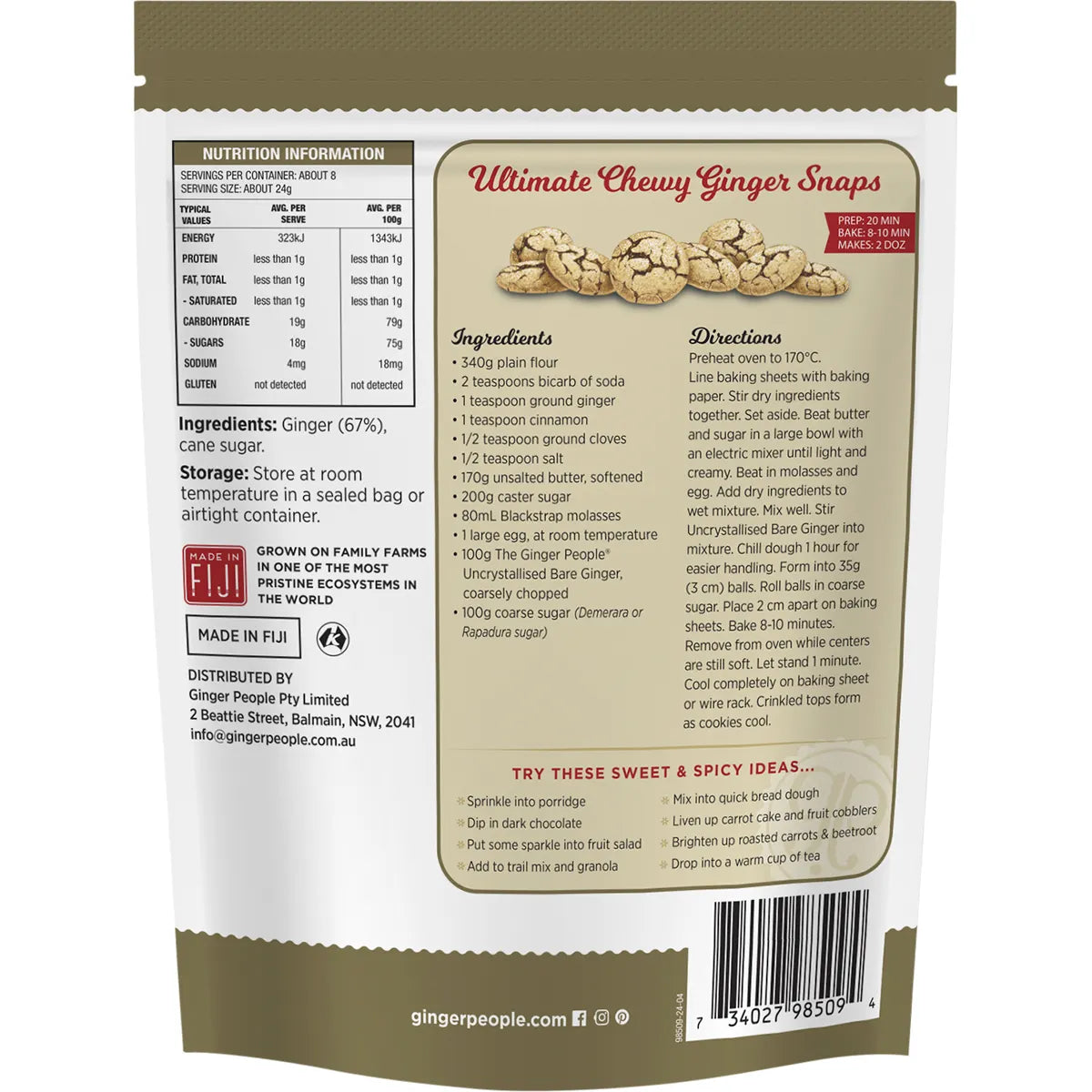 THE GINGER PEOPLE Uncrystallised Bare Ginger 200g