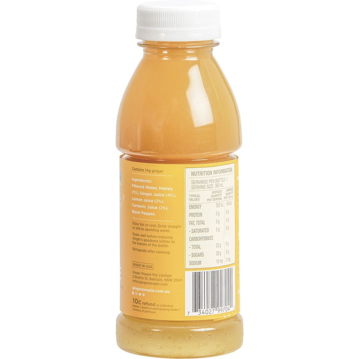 THE GINGER PEOPLE Turmeric Gingerade With Real Ginger & Turmeric Juice 360ml