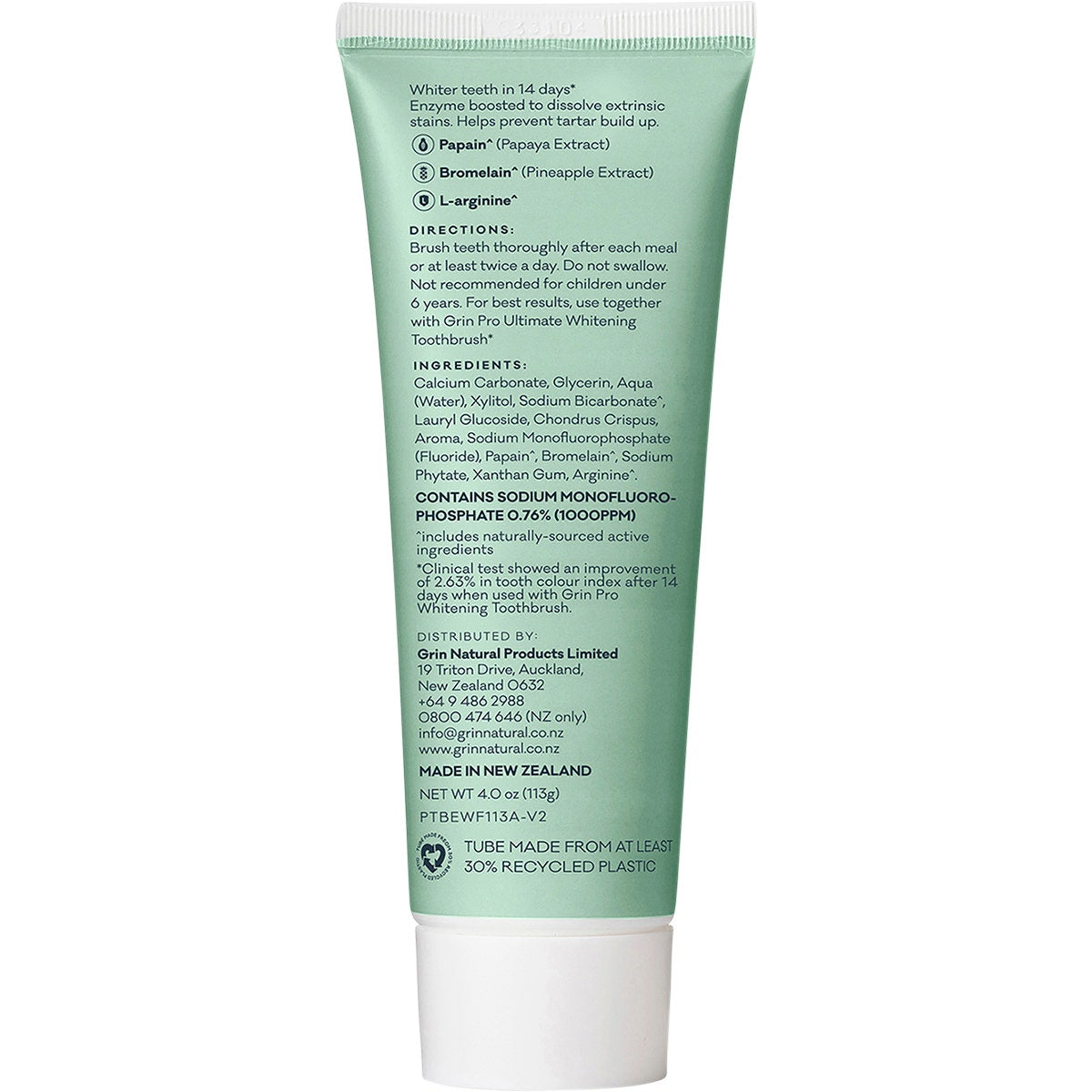 Grin Pro Toothpaste Enzyme Whitening with Fluoride 113g