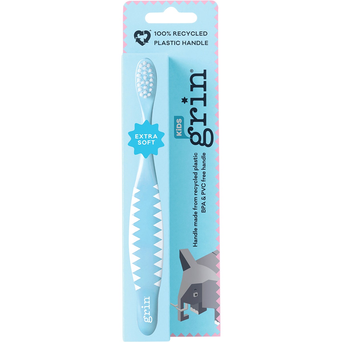 GRIN 100% Recycled Toothbrush Kids Extra Soft Pink, Blue(Pack of 8)