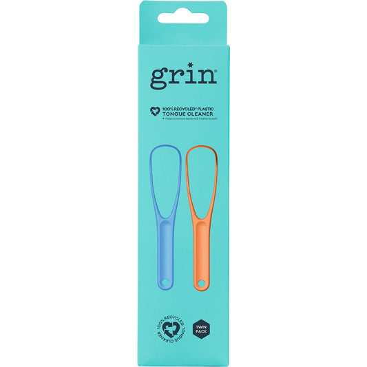 Grin 100% Recycled Plastic Tongue Cleaner Orange, Blue 2pk
