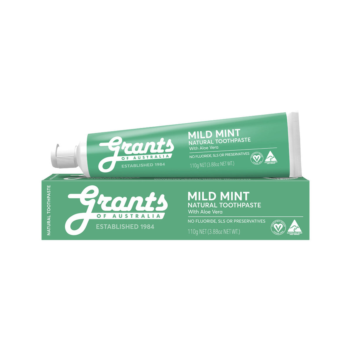 Grants Of Australia Natural Toothpaste Mild Mint with Aloe Vera 110g