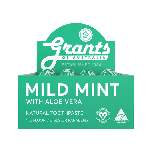 Grants Of Australia Natural Toothpaste Mild Mint with Aloe Vera Travel Size 25gzX12(Pack of 12)