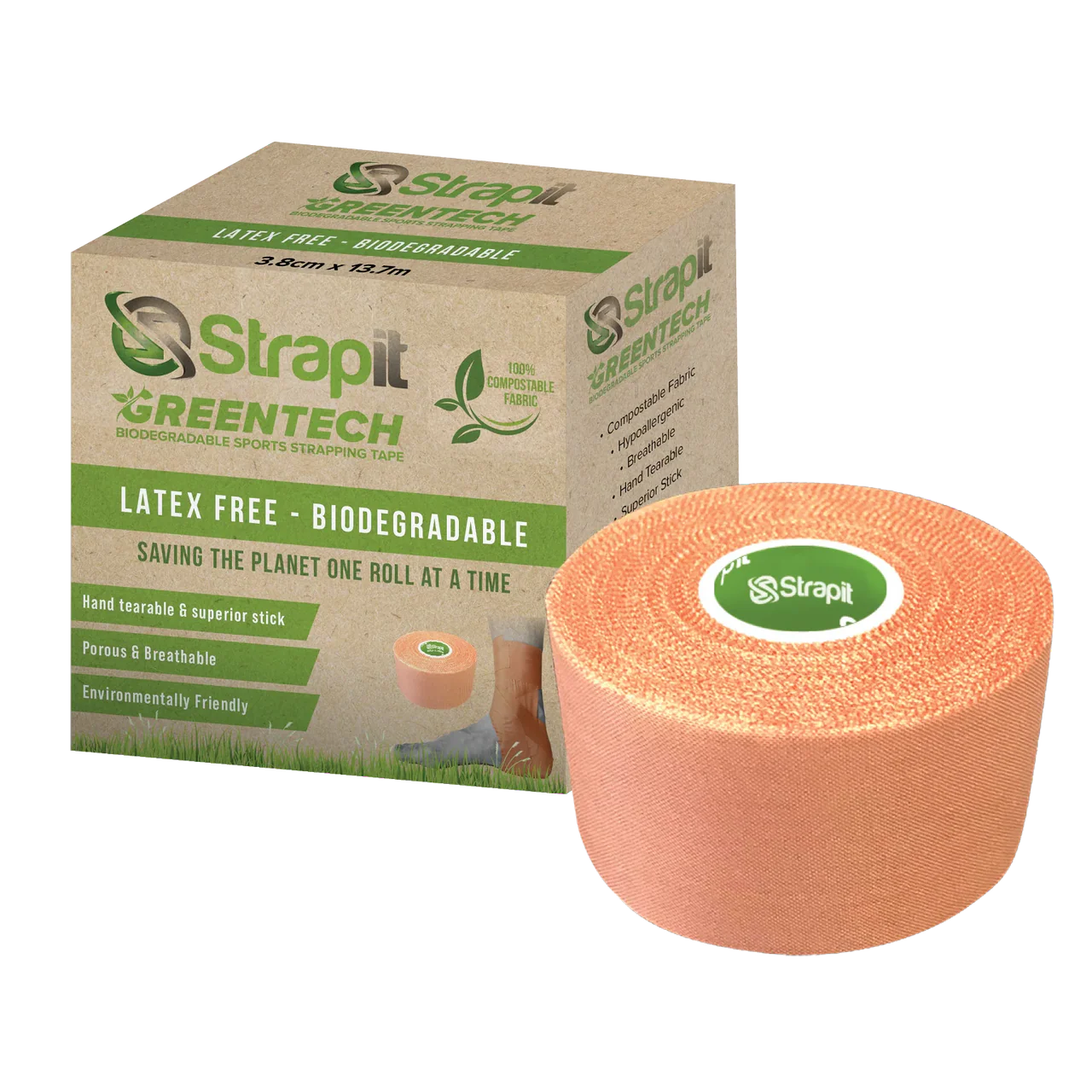 Greentech Strapit 2.0 Sports Strapping Tape - 38mm x 13.7M Biodegradable/Latex free