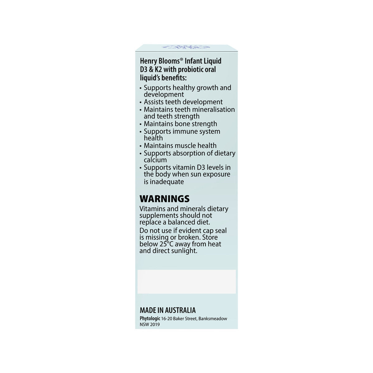 Henry Blooms Infant Liquid D3 & K2 with Probiotics 9.75ml