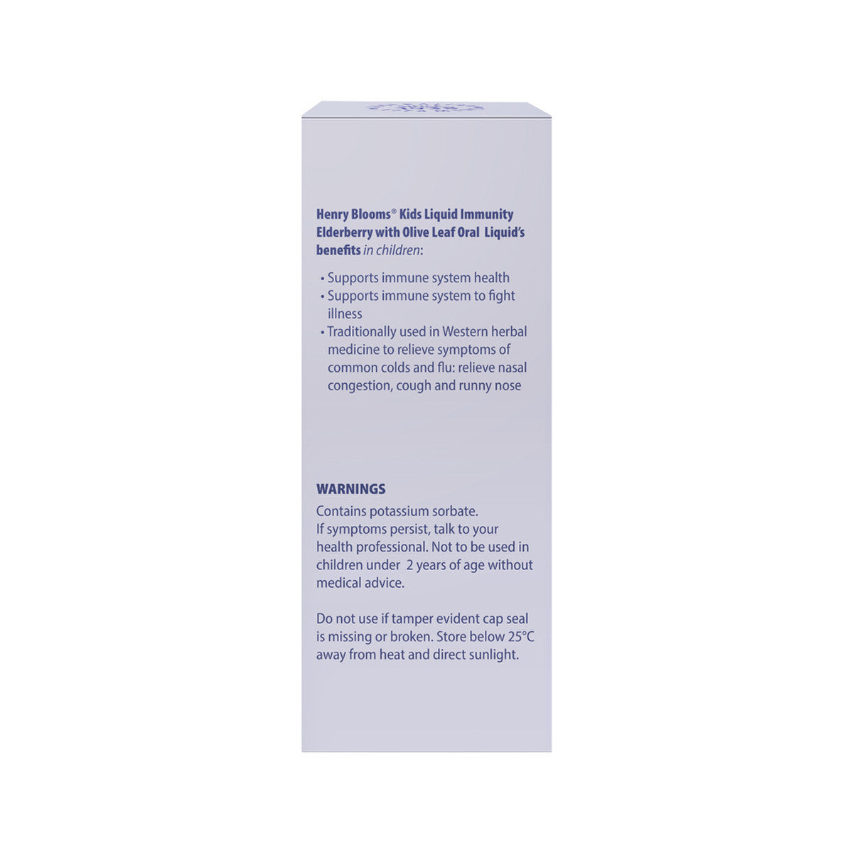 Henry Blooms Kids Liquid Immunity Elderberry with Olive Leaf Blackcurrant 100ml