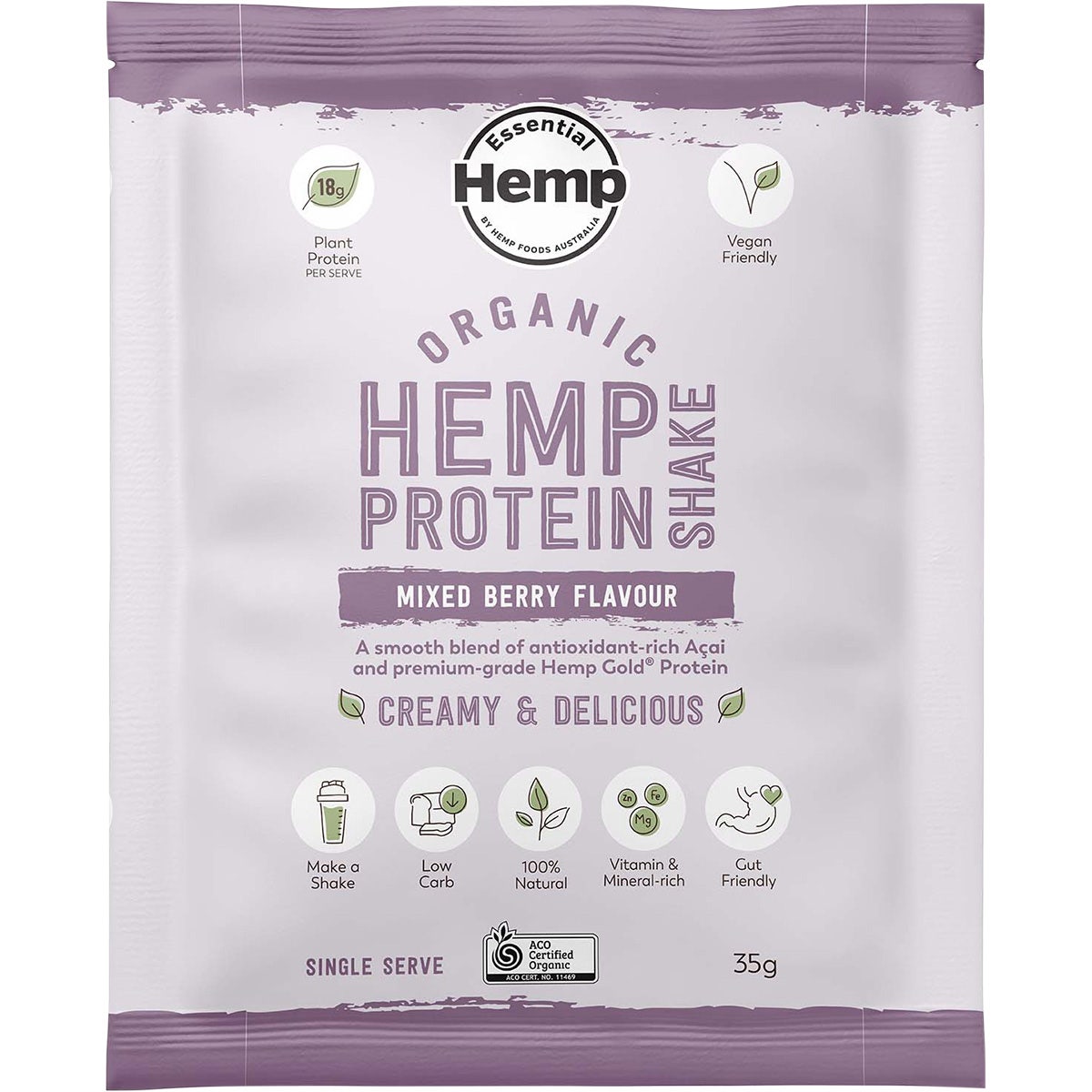 HEMP FOODS AUSTRALIA Organic Hemp Protein Mixed Berry & Acai 7x35g