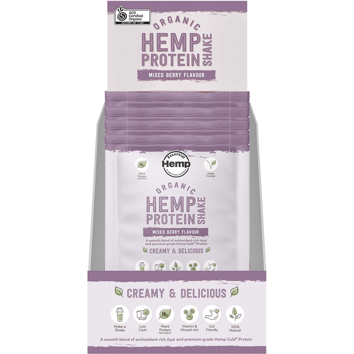 HEMP FOODS AUSTRALIA Organic Hemp Protein Mixed Berry & Acai 7x35g