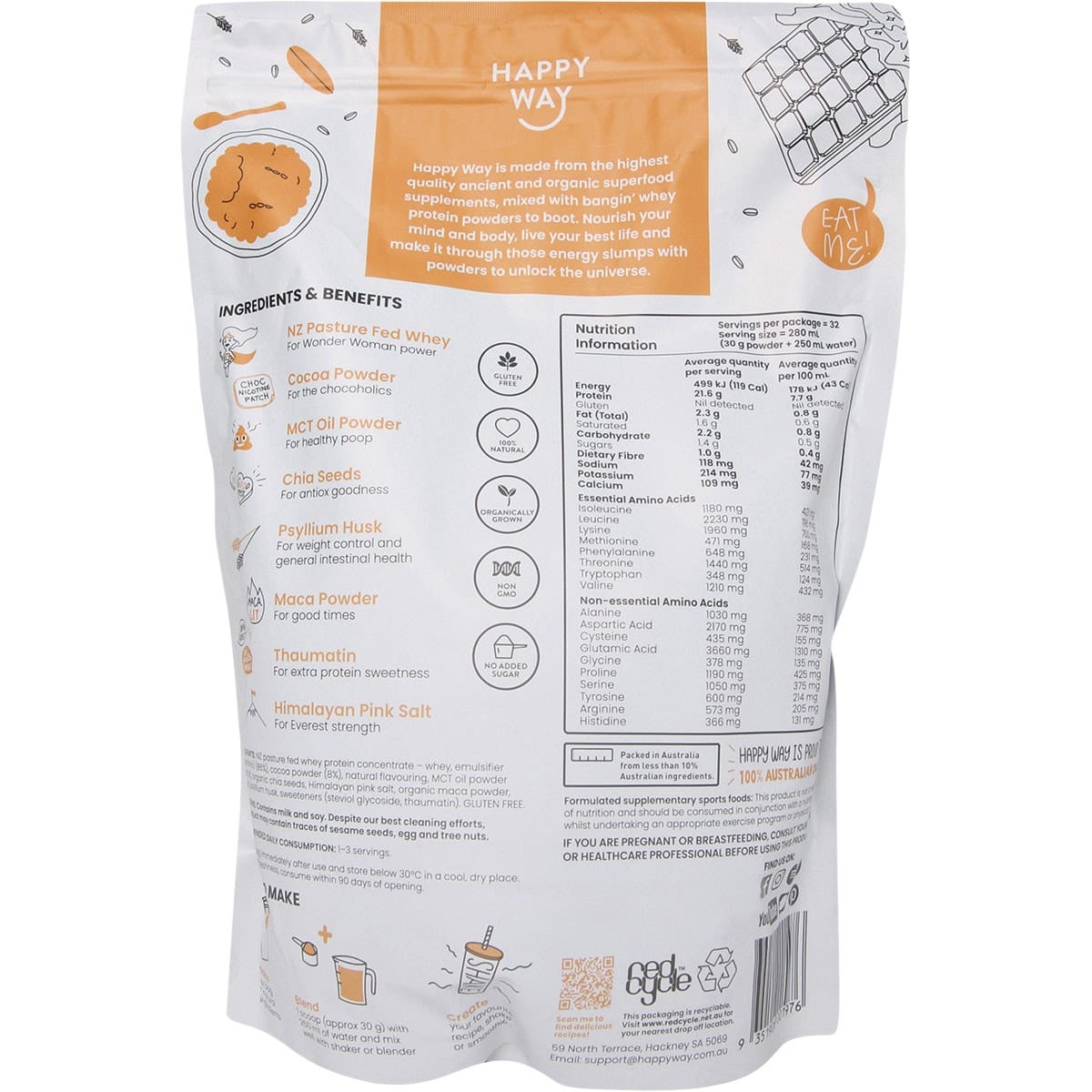 Happy Way Whey Protein Powder Chocolate 1kg