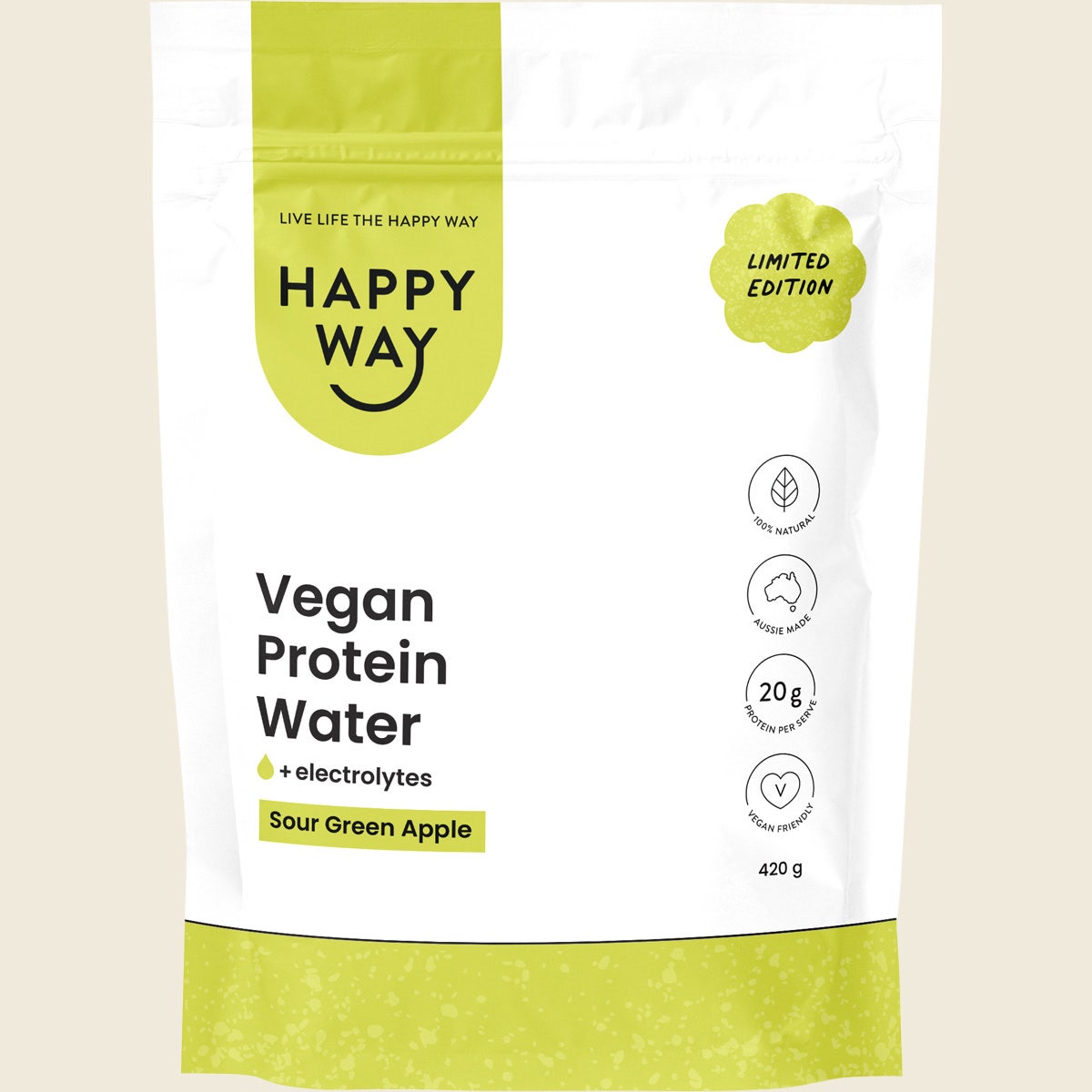 Happy Way Vegan Protein Water Sour Green Apple 420g