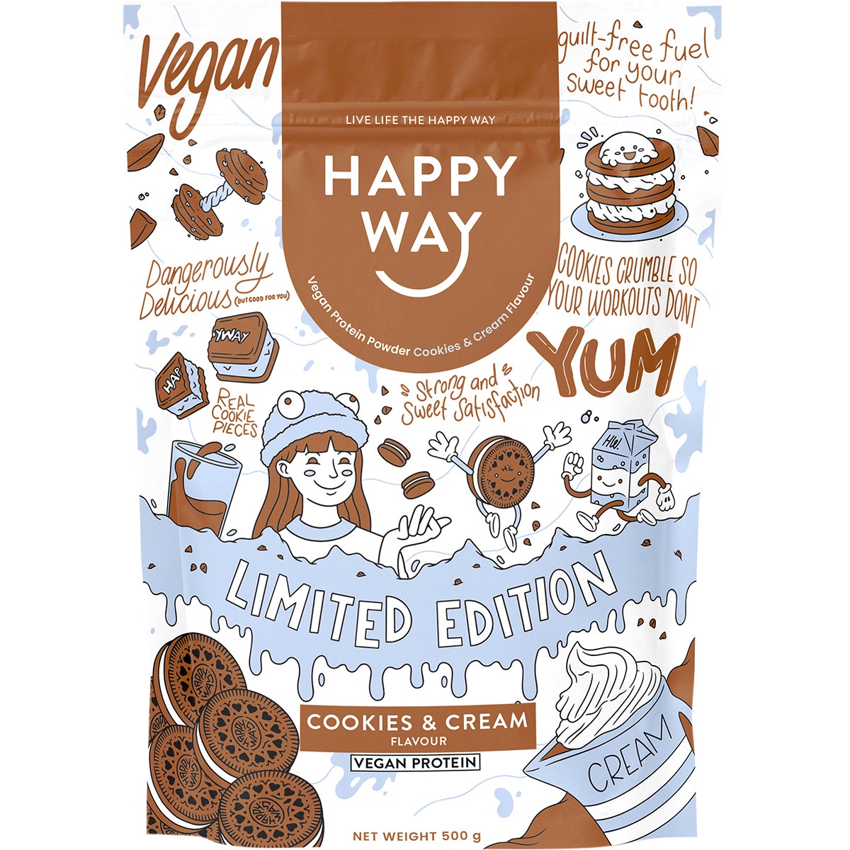 Happy Way Vegan Protein Powder Cookies & Cream 500g