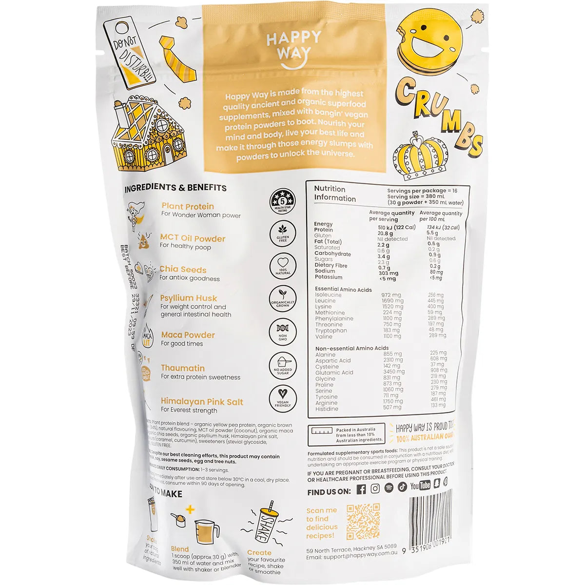 HAPPY WAY Vegan Protein Powder Caramel Biscuit 500g