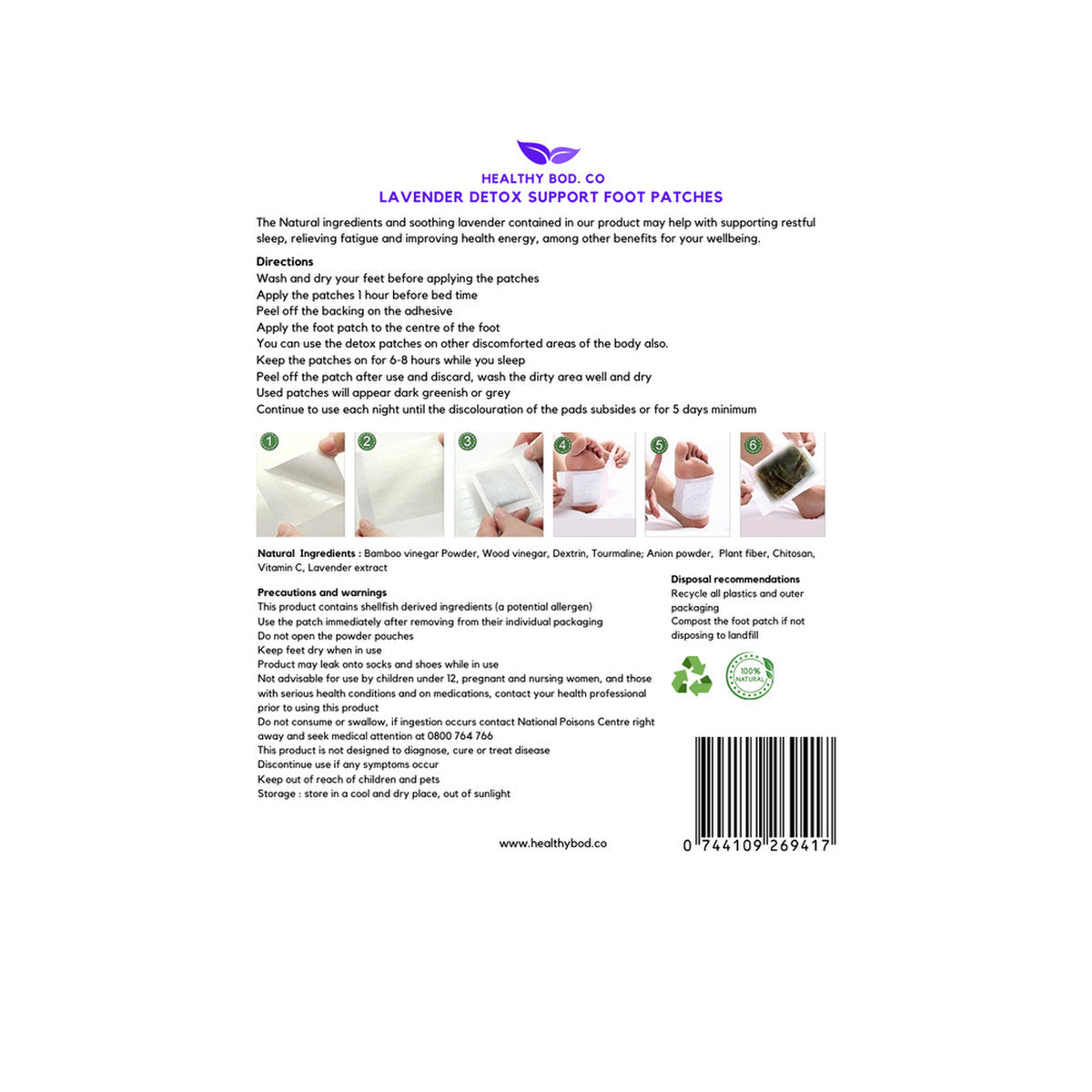 Healthy Bod. Co Detox Foot Patches Lavender x 10 Patches (5 Pairs for 5 Day Detox)