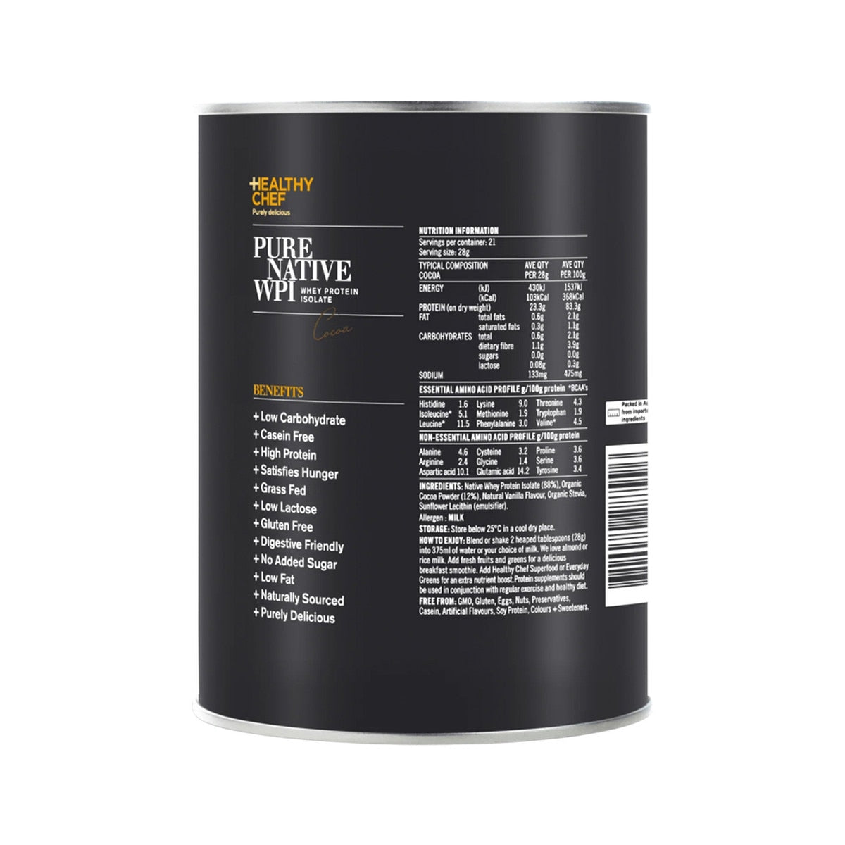 The Healthy Chef Pure Native Wpi (Whey Protein Isolate) Cocoa 600g