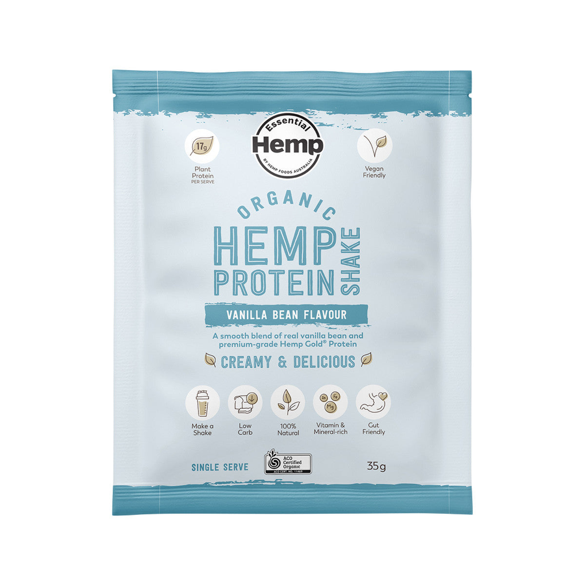 Hemp Foods Australia Organic Hemp Protein Shake Vanilla Bean Sachet 35g(Pack of 7)