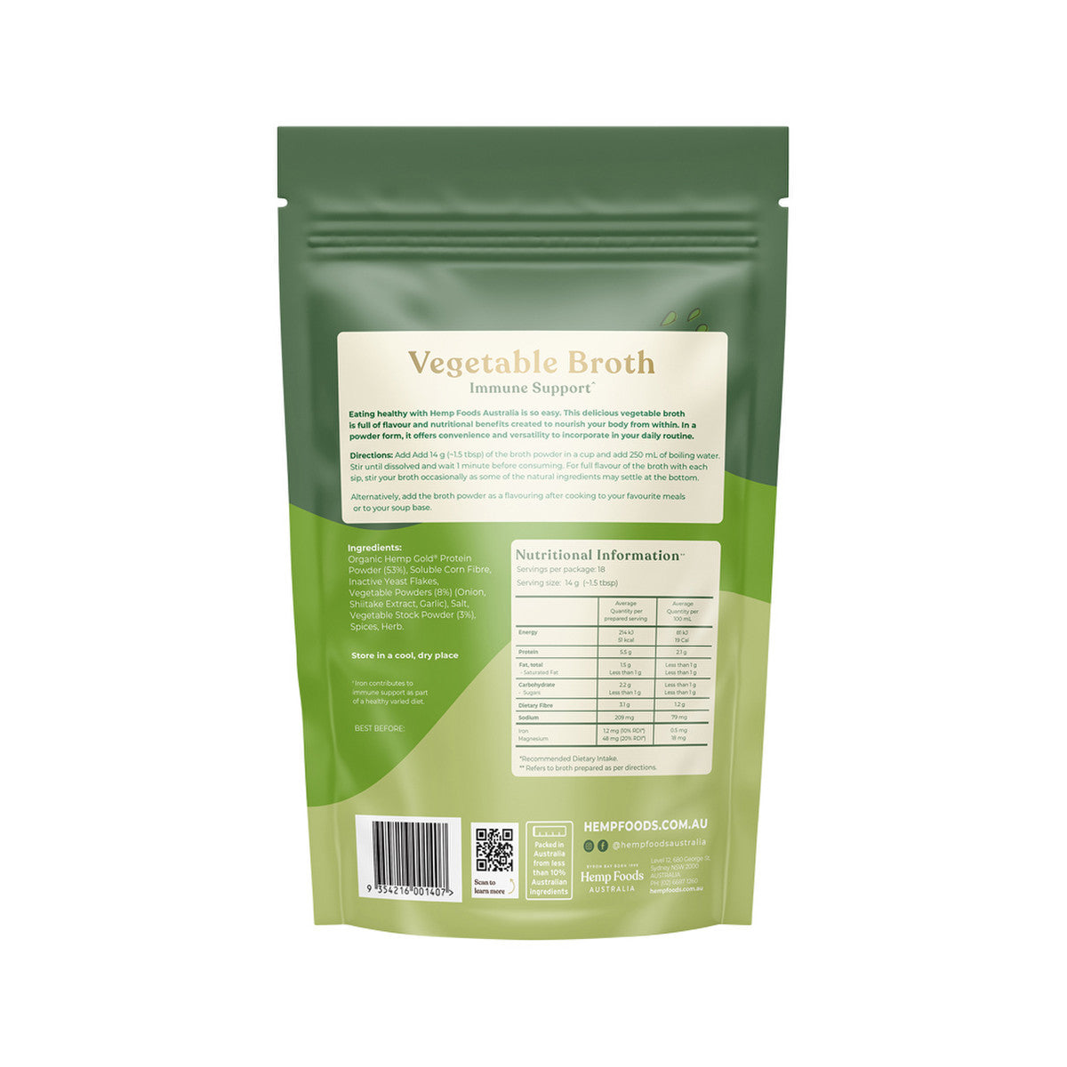 Hemp Foods Australia Broth Vegetable Immunity Support 252g