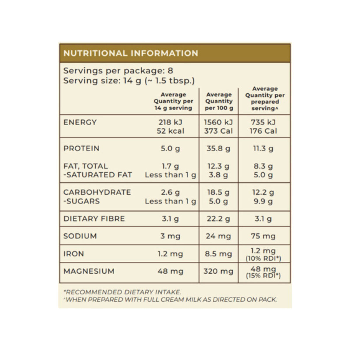 Hemp Foods Australia Drinking Chocolate Gut Health + Immune With Plant-Based Protein + Turmeric 112g