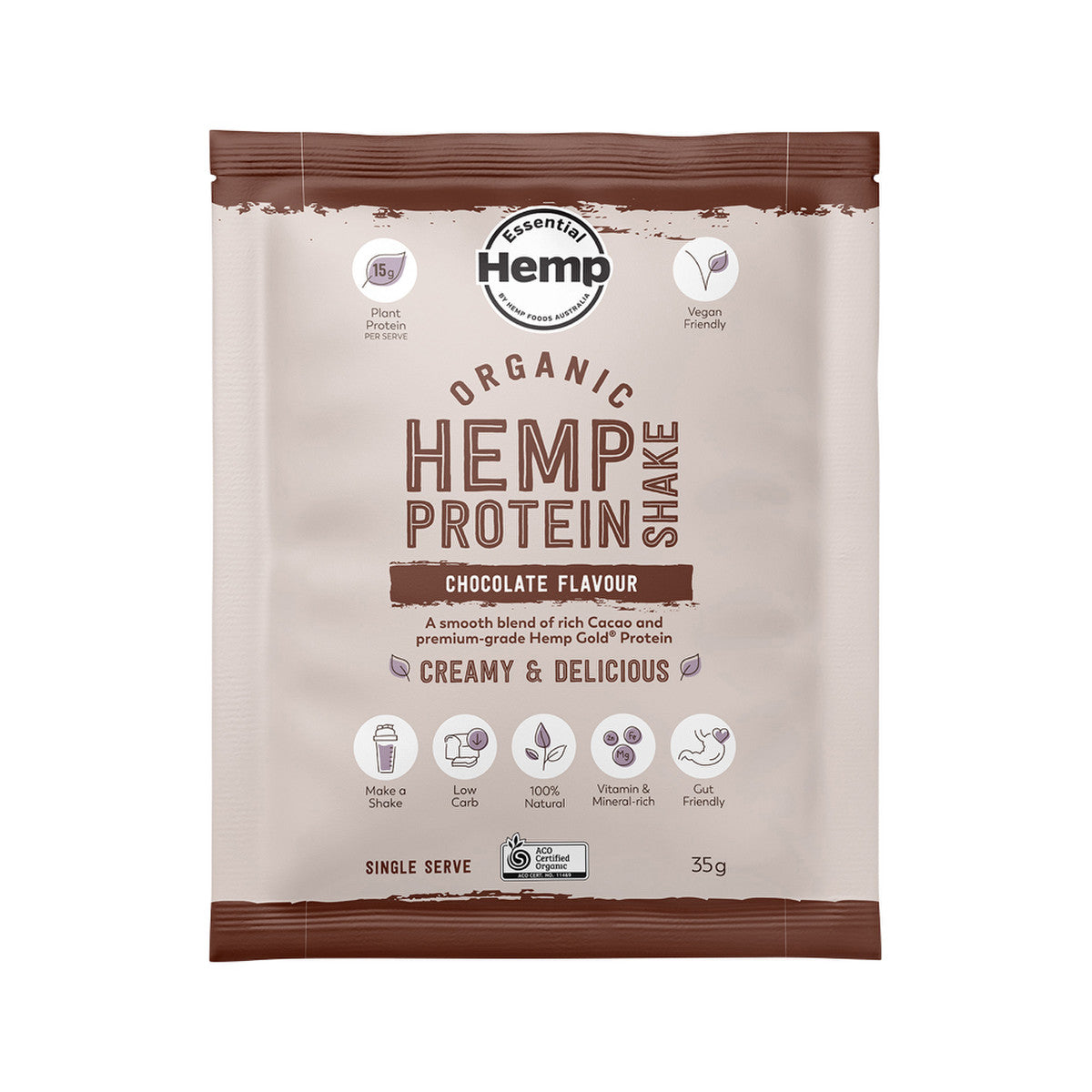Hemp Foods Australia Organic Hemp Protein Shake Chocolate Sachet 35g (Pack of 7)