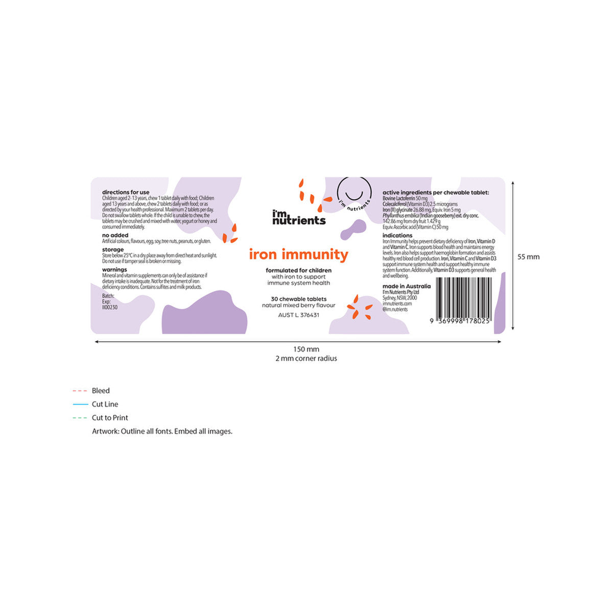 I'm Nutrients Iron Immunity Chewable (Mixed Berry) 30t