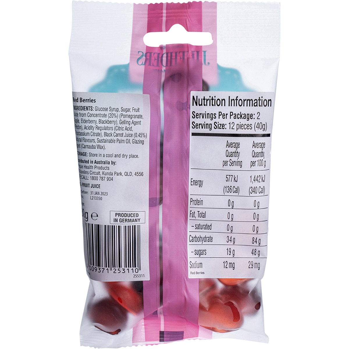 J LUEHDERS Soft Vegan Candy Red Berries 10x80g
