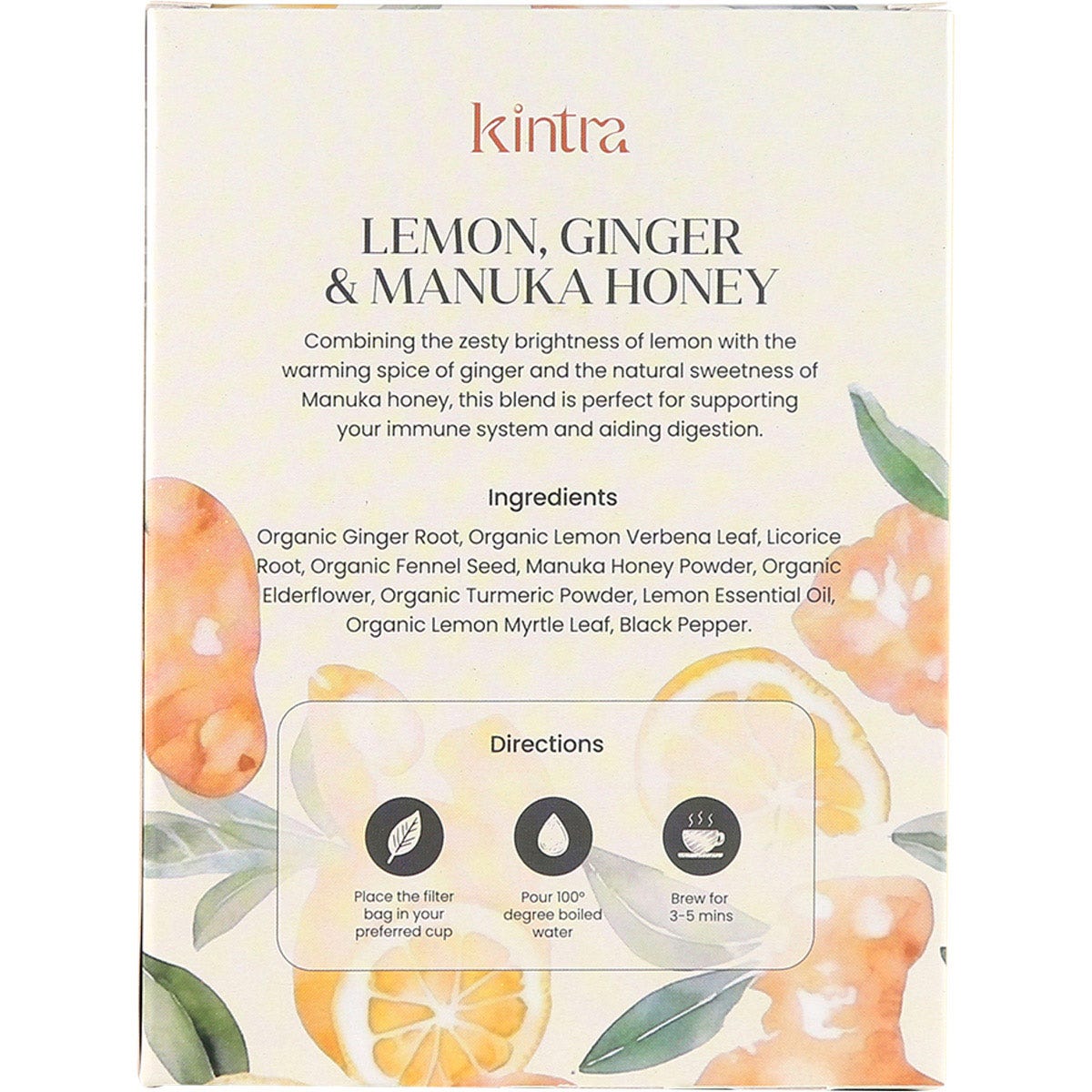 KINTRA FOODS Herbal Tea Bags Lemon & Ginger With Manuka Honey 25