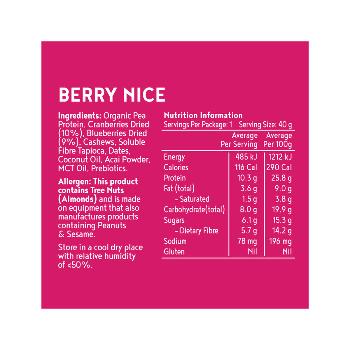 Kuranda Wholefoods Protein Ball Berry Nice 40g(Pack of 12)