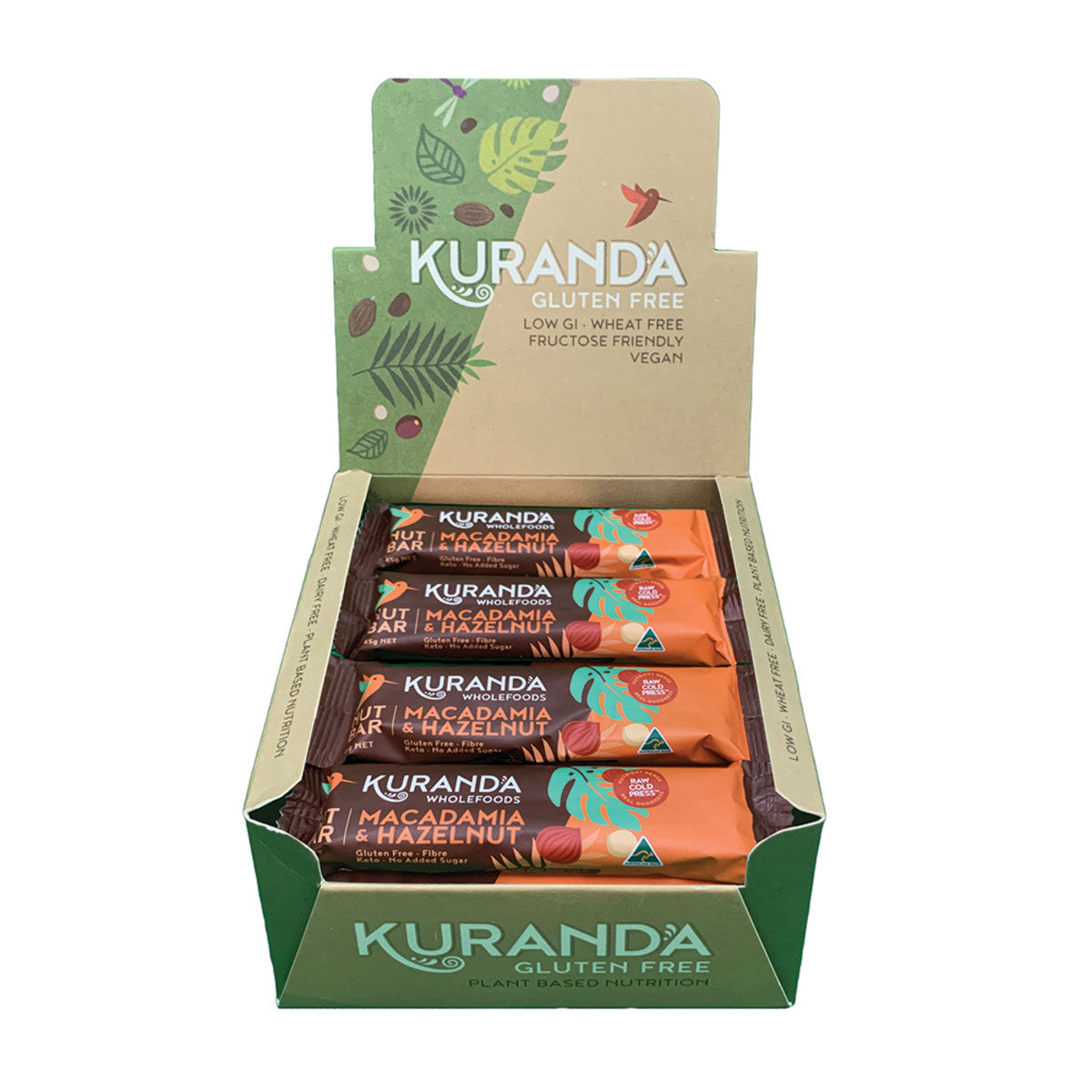Kuranda Wholefoods Gluten Free Nut Bars Macadamia & Hazelnut 45g(Pack of 16)