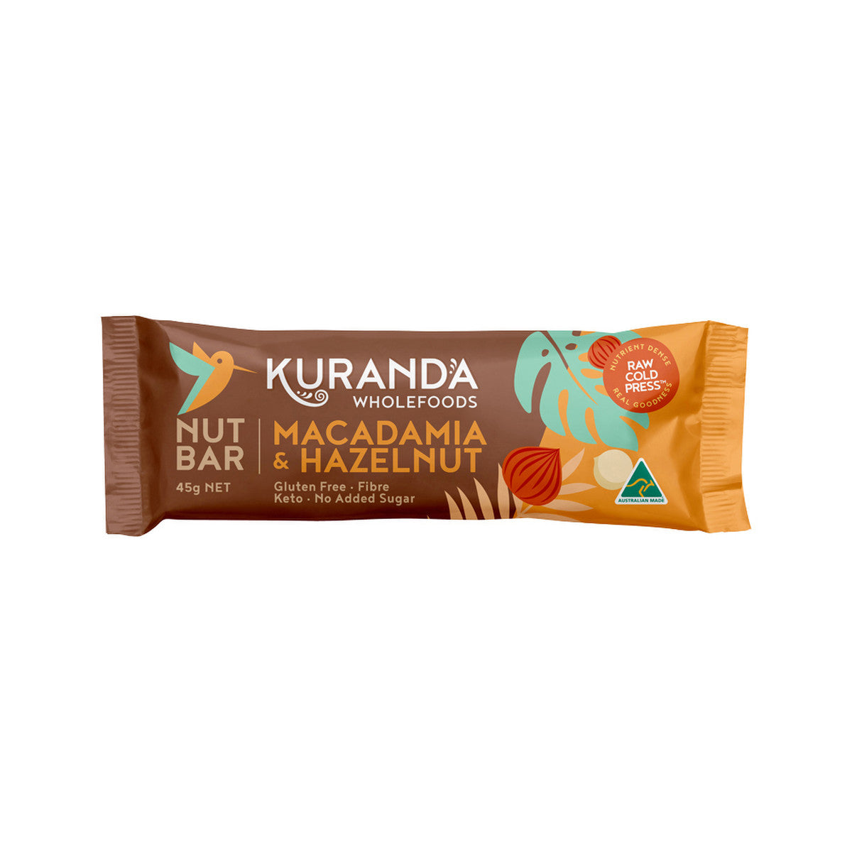 Kuranda Wholefoods Gluten Free Nut Bars Macadamia & Hazelnut 45g(Pack of 16)