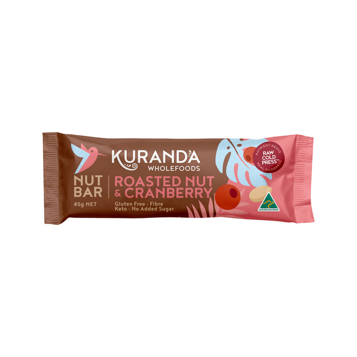 Kuranda Wholefoods Gluten Free Nut Bars Roasted Nut & Cranberry 45g(Pack of 16)
