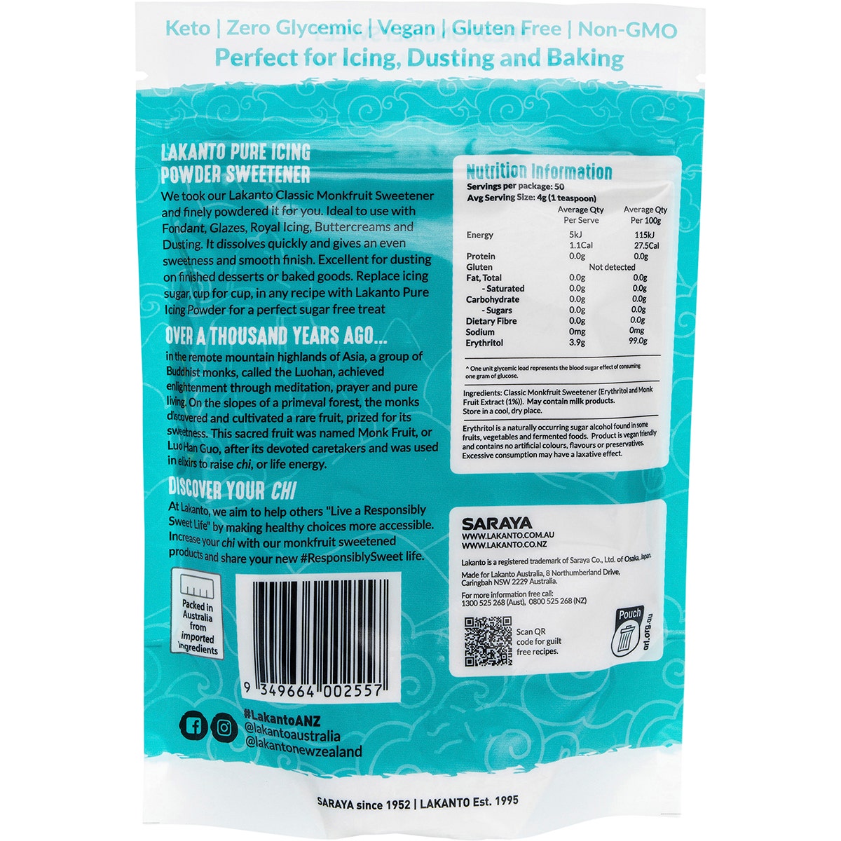 LAKANTO Icing Powder - Monkfruit Sweetener Icing Sugar Replacement 200g