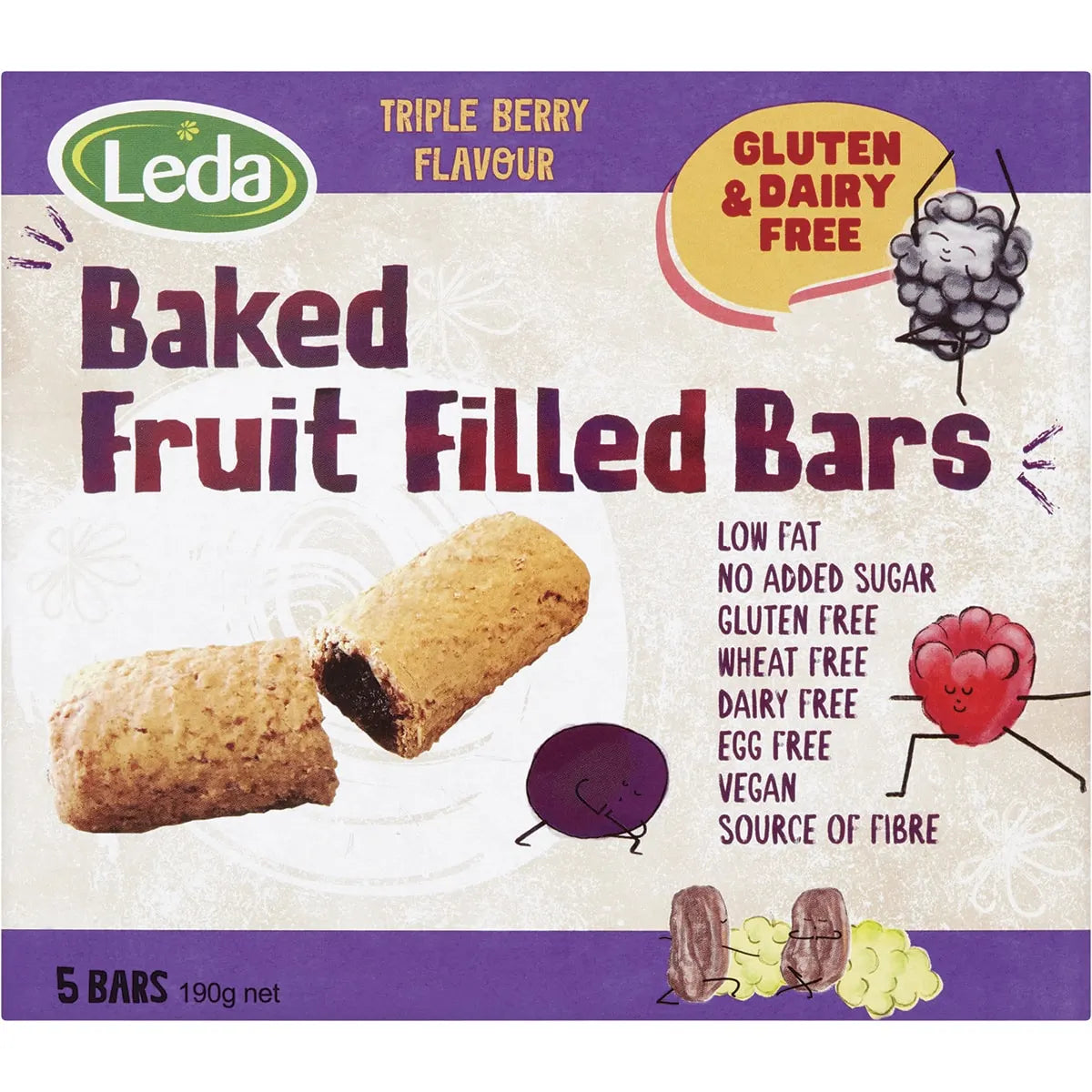 Leda Baked Fruit Filled Bars Triple Berry Multipack 6x190g