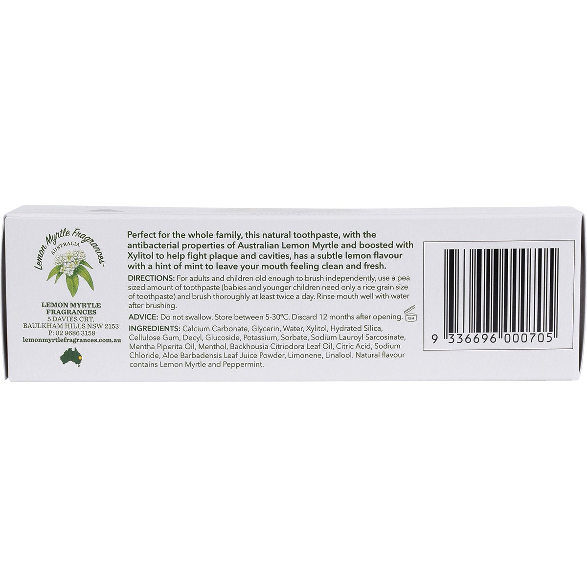 LEMON MYRTLE FRAGRANCES Toothpaste Fluoride Free - 150g