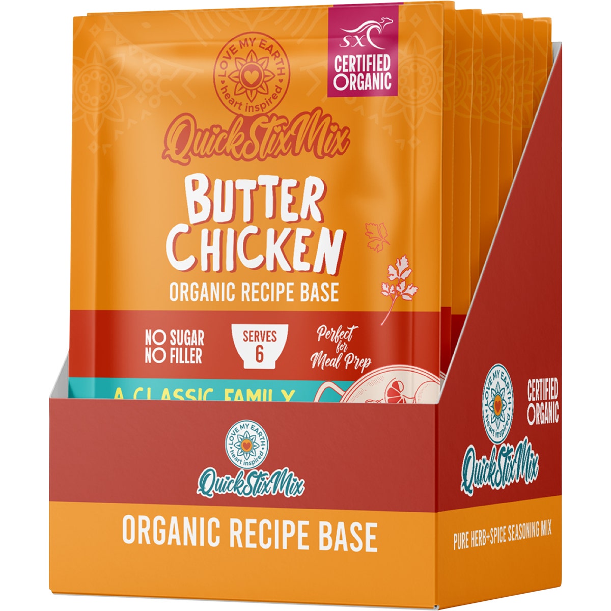 Love My Earth Quick Stix Mix Organic Recipe Base Butter Chicken 10x45g