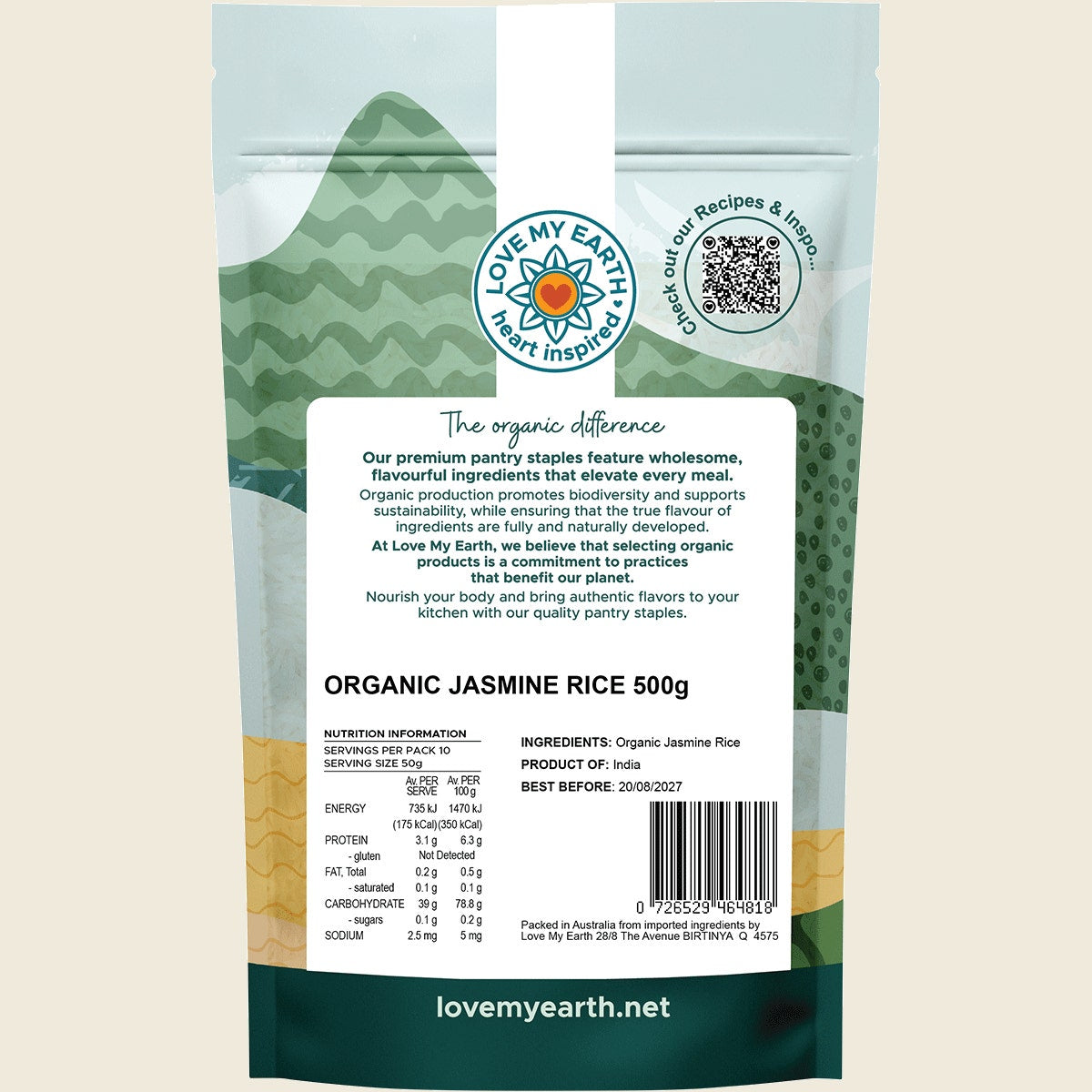 Love My Earth Organic Jasmine Rice 500g