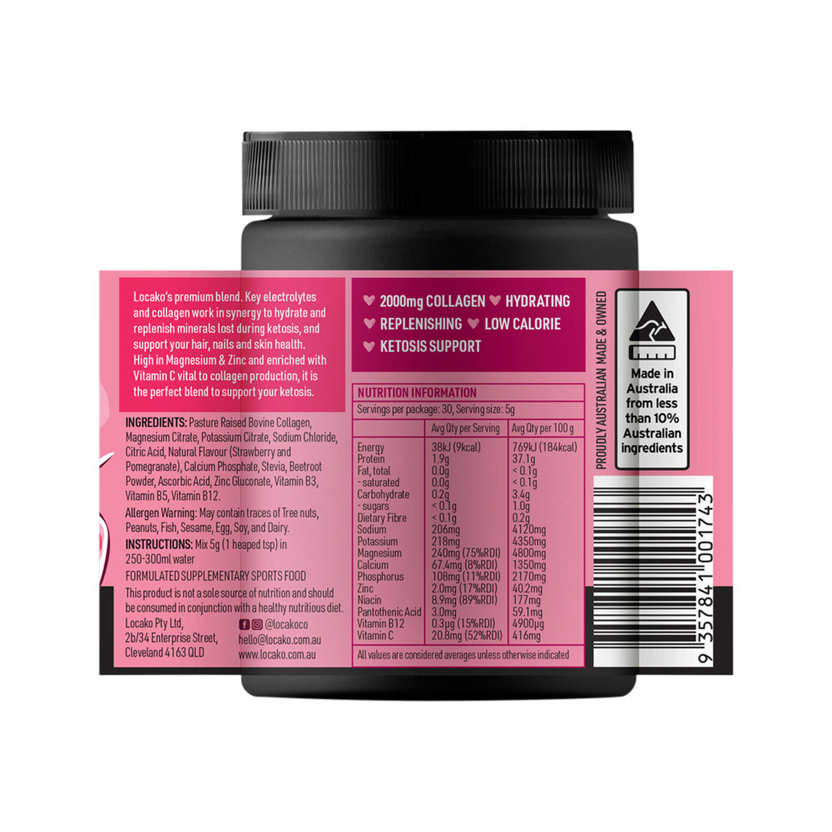 Locako Electrolytes + Collagen Strawberry & Pomegranate 150g