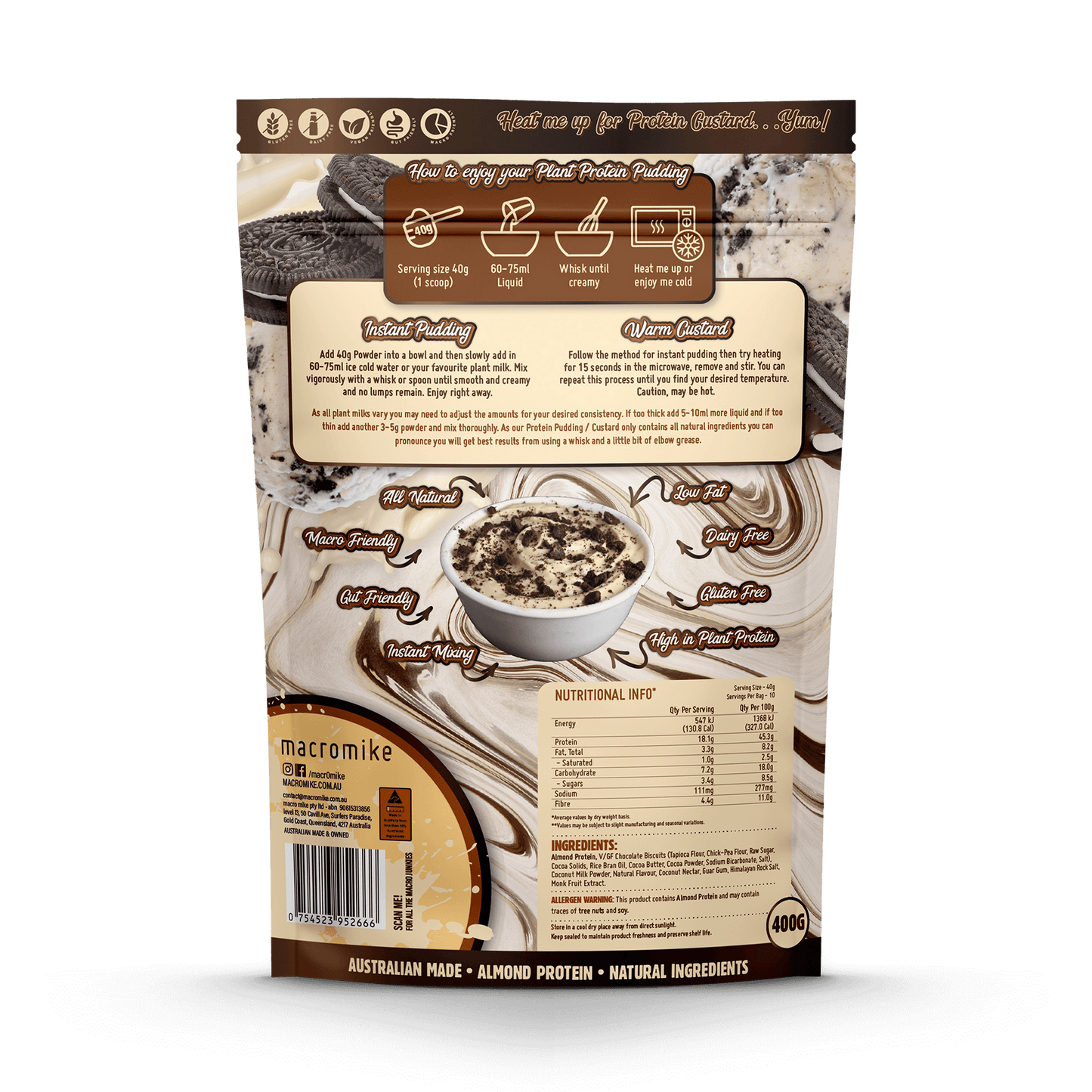 Macro Mike Plant Protein Pudding Cookies & Cream 400g