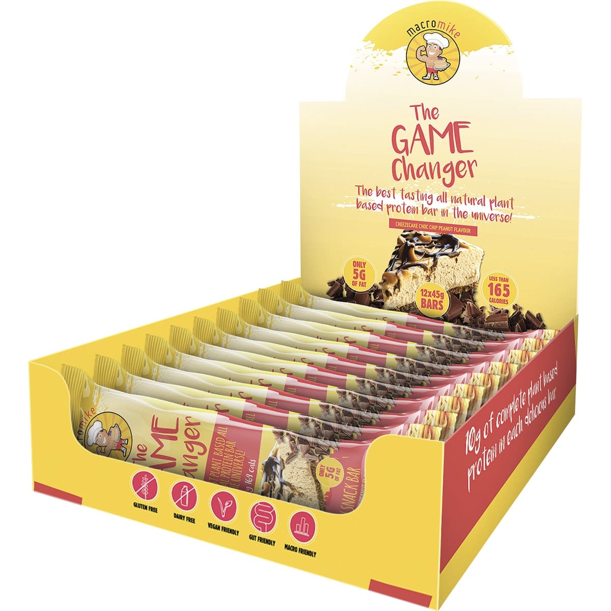 MACRO MIKE The Game Changer Protein Bar Cheezecake Choc Chip Peanut Flavour 45g x 12